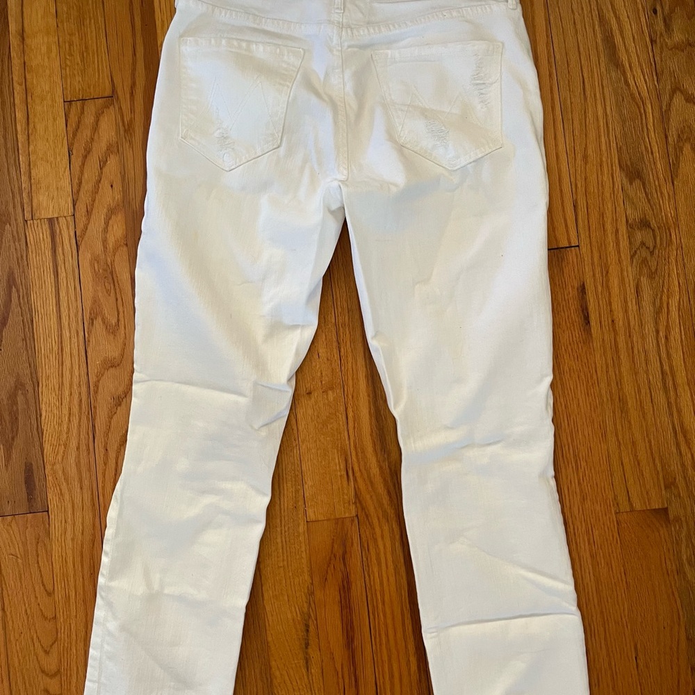 MOTHER White Distressed Frayed-Hem Straight Jeans - Picture 5 of 9
